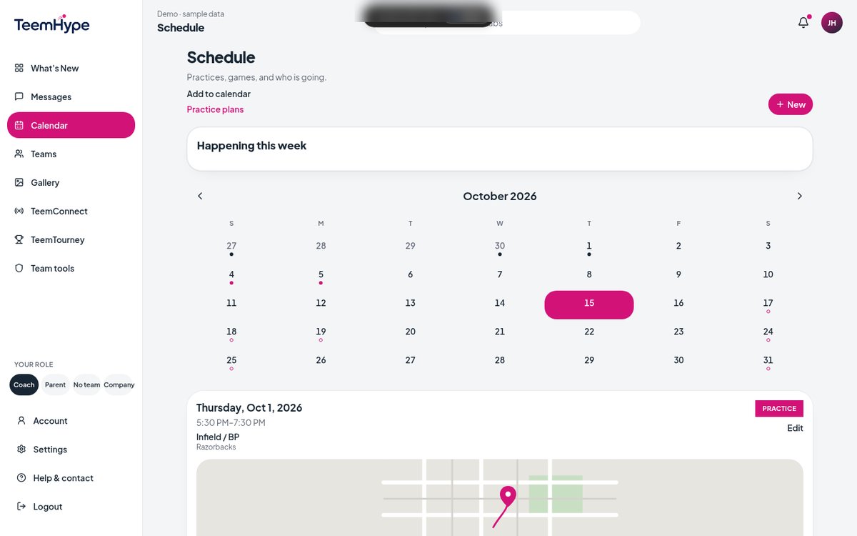 TeemHype schedule calendar
